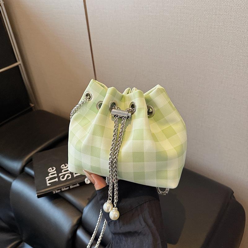 Премиальная текстура нишевая клетчатая тканевая сумка-мессенджер лето новая трендовая модная портативная сумка-ведро женская сумка