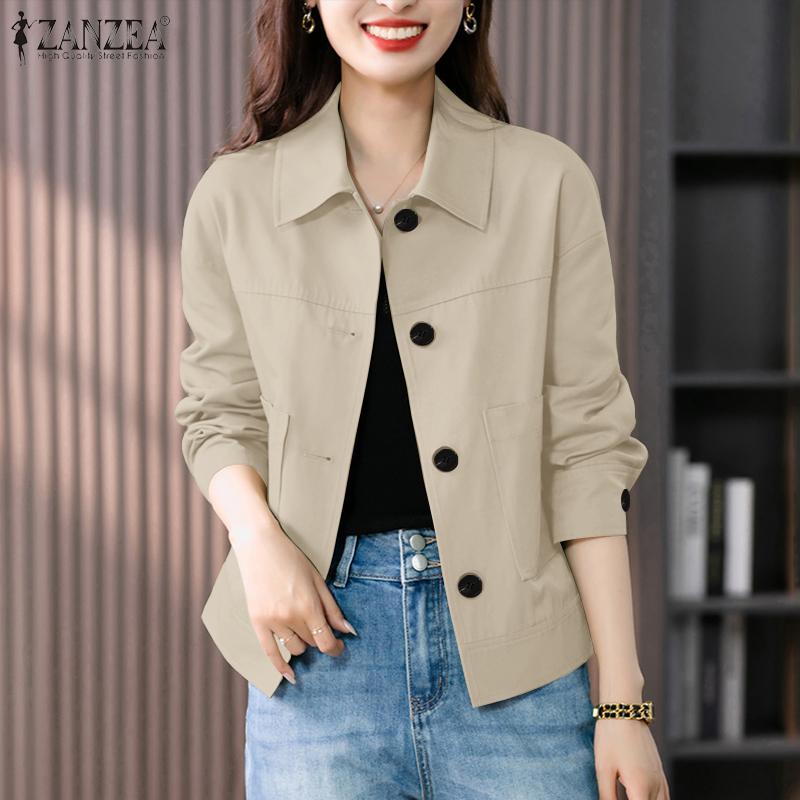 ZANZEA Женская свободная повседневная блузка с отложным воротником и длинным рукавом