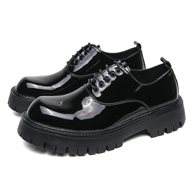 Внешняя торговля 2025 весна и осень новая квадратный носок черный мужской большой размер ретро глянцевая толстая подошва увеличивающая рост со свадебными туфлями жениха из кожи