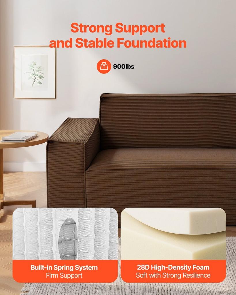 2110 mm Modern Sofa, Comfy Corduroy Couch with Deep Seats, Cloud Sofa with Wide Armrests, No Assembly Required, Large Plush Couch Ideal for Living