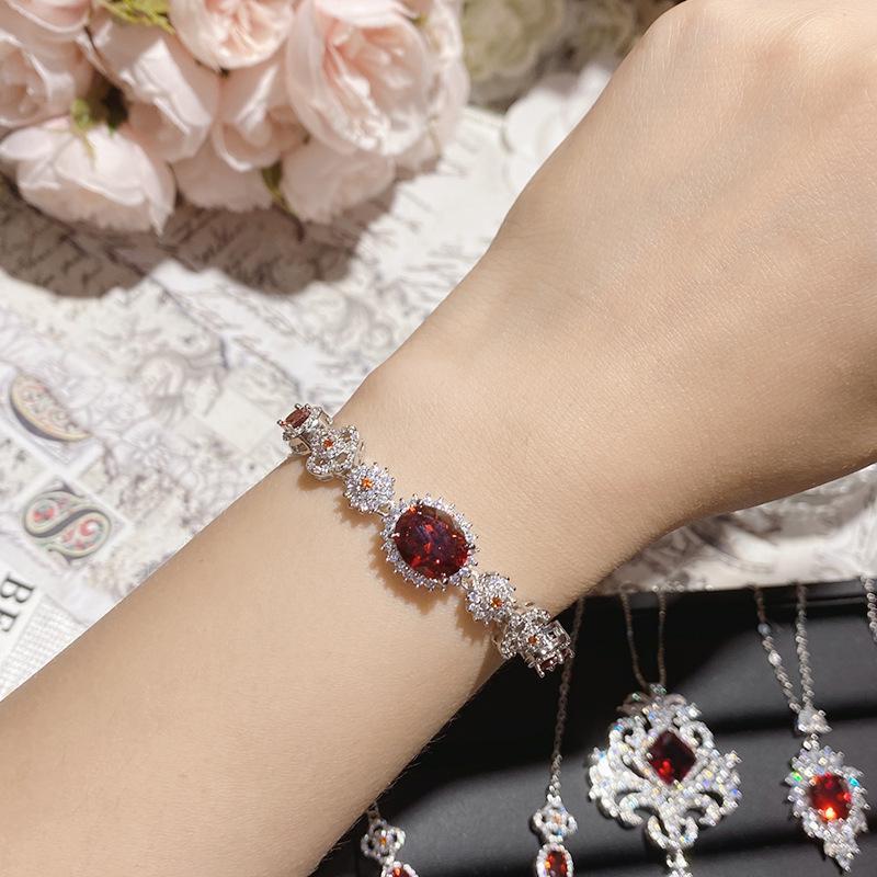 Камелия Французский Яркий Имитация Рубина Свадебный Набор, 18К Полное Бриллиантовое Покрытие Элегантные и Благородные Серьги Открытое Кольцо