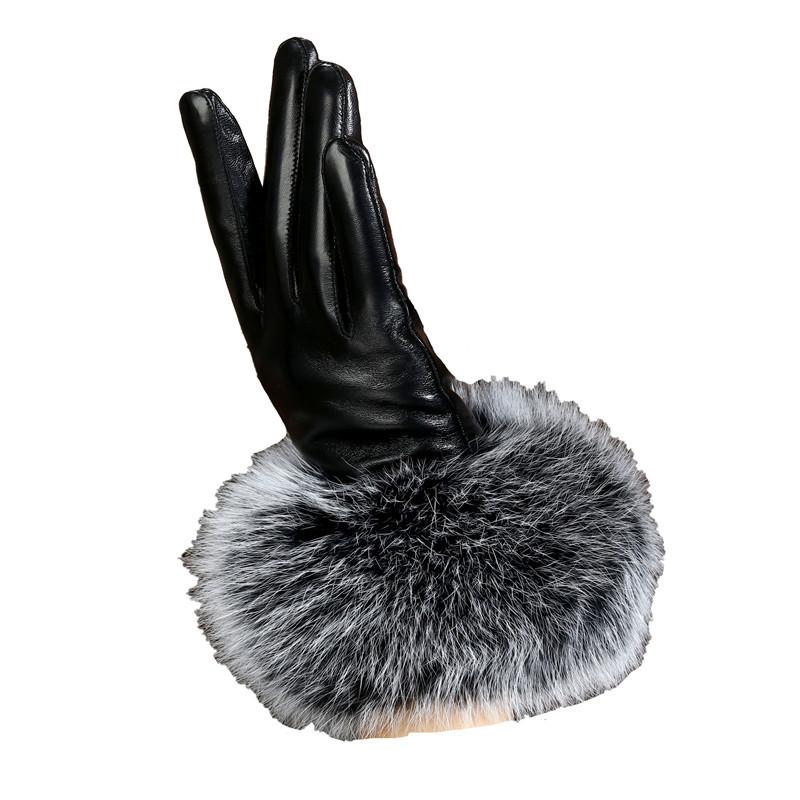 Women's Fox Fur Gloves, Sheepskin With Winter Fleece For Warmth Outdoor Driving Thin Women's Touch Screen Leather Gloves Women's