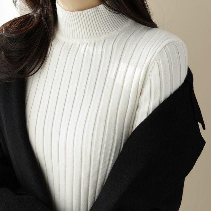 Модный повседневный свитер с длинным рукавом, вязаный свитер для женщин, зимний толстый облегающий свитер с высоким воротником, женский теплый однотонный трикотажный топ 24834