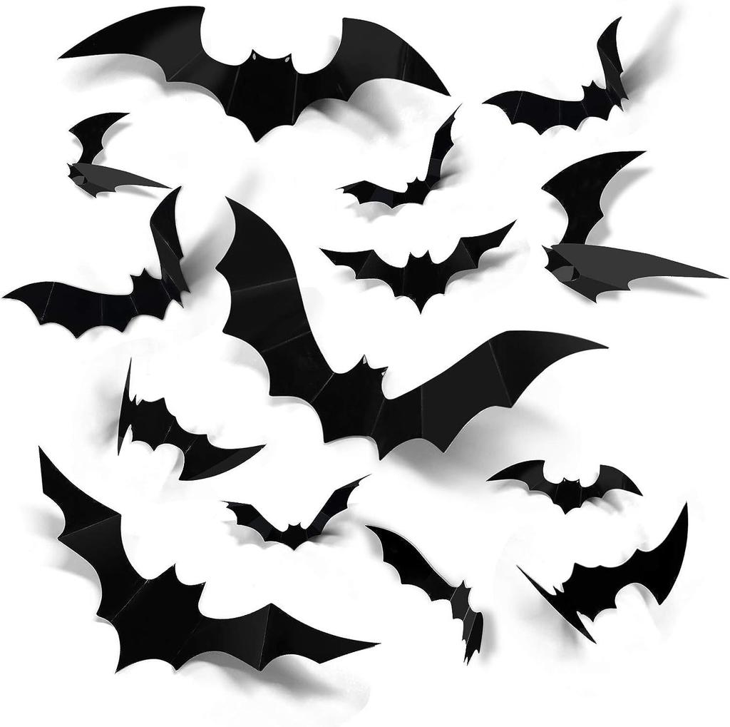 120Pcs 3D Bat Halloween Decoration Stickers for Home Decor 4 Size Waterproof Black Spooky Bats for Room Decals