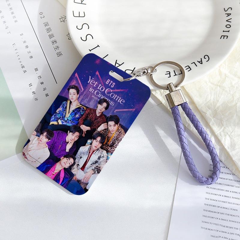 BTS Sliding Photocard Holder, Protective ID Badge Card Case with Braided Keychain Strap, Student Campus Bus Meal Card Protector Merch for ARMY