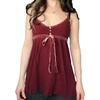 Retro Lace Camisole Halter Red Blouse Sleeveless Buttons
