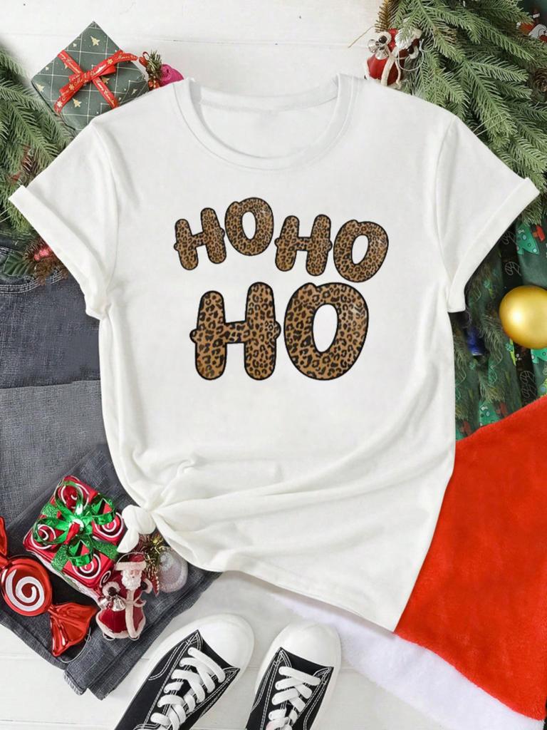 HO HO HO Christmas Hat Pattern Tshirt Loose Breathable Holiday Activities Shortsleeved Tshirt Unisex Women Unisex Casual Tops