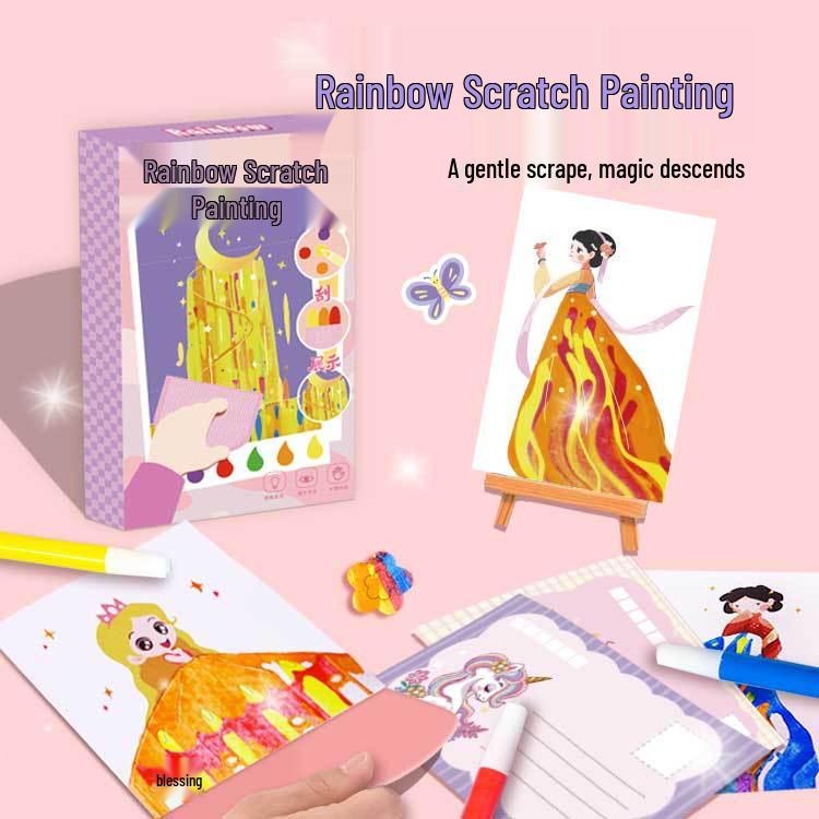 Kids' Rainbow Scratch Art DIY Pointillism Bookmarks & Postcards