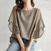 Летняя Новая Блузка-летучая мышь с короткими рукавами Свободная Круглый вырез Повседневная Универсальная Шифоновая Блузка