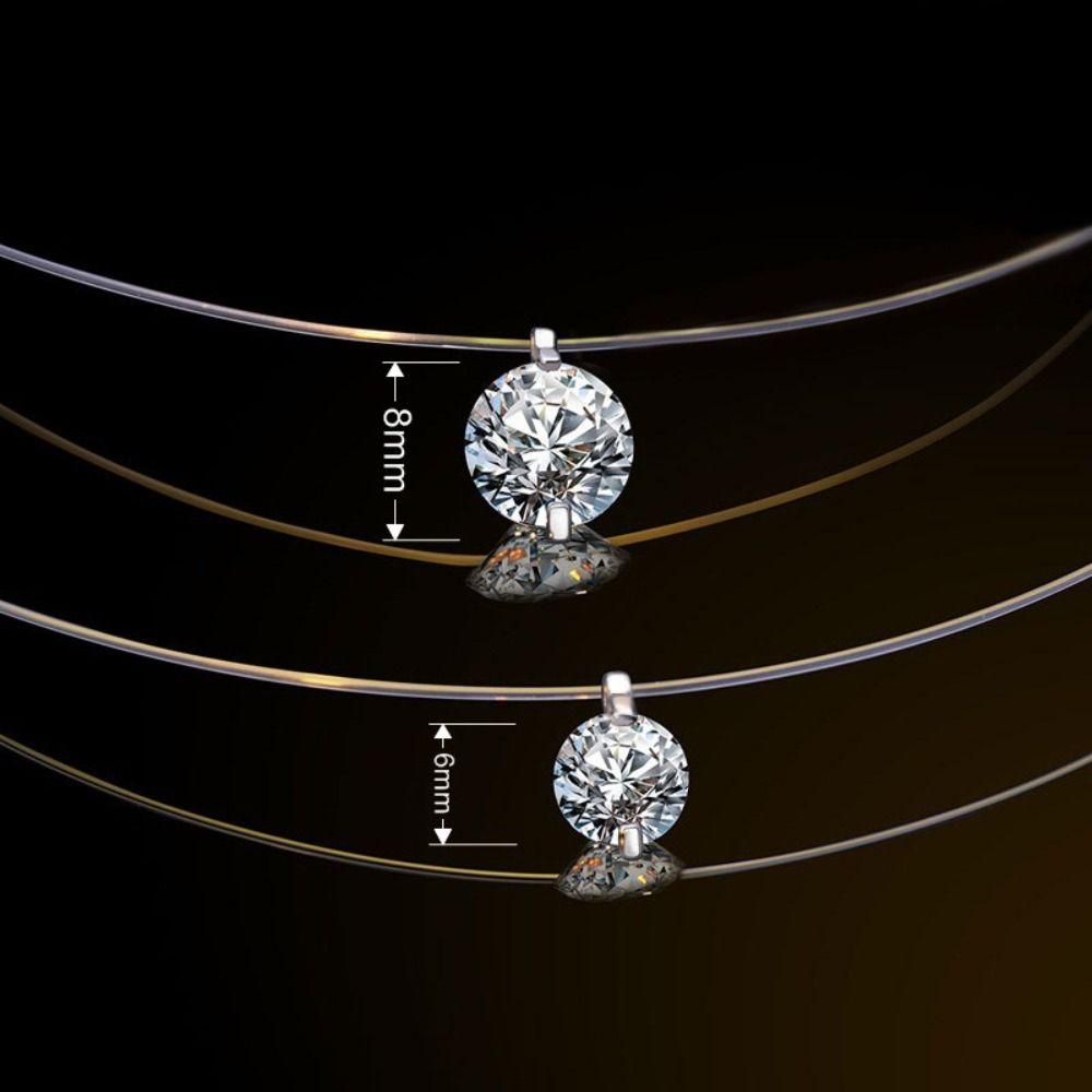 Серебряный кулон S925 с цирконием, ожерелье 6 мм 8 мм, блестящая цепочка из лески со стразами, подарок, прозрачный одиночный камень, чокер на леске, для повседневного ношения