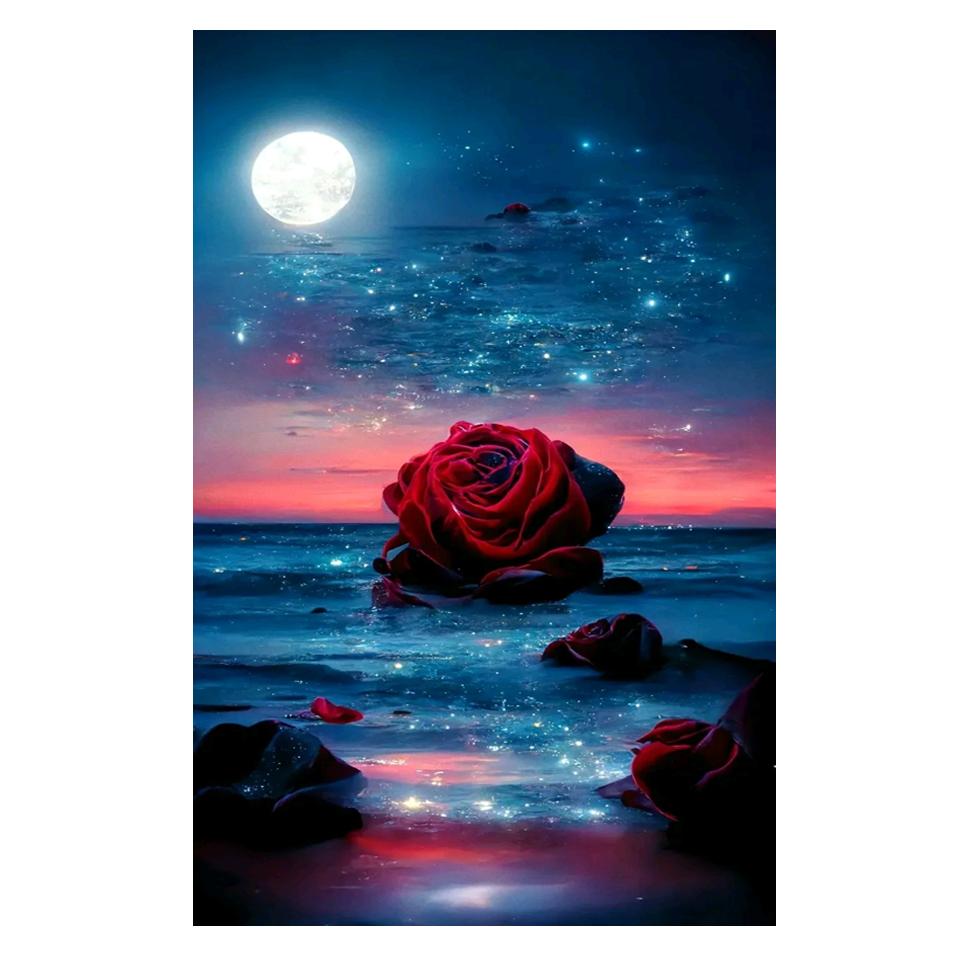 5D DIY Алмазная мозаика Картина Полный квадрат Стразы Озеро Замок Лунная дорога Алмазная вышивка Цветочный пейзаж Головоломка Подарок