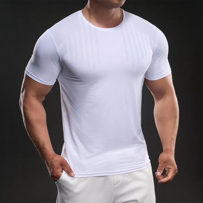 58883 Summer 2025 American Casual Short-sleeved Fashion Sports Slim Elastic Fitness Outdoor Round Neck T-shirt Men
