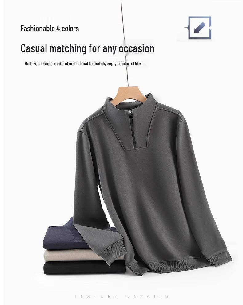Мужской свитшот на молнии до середины с воротником-стойкой: Однотонная футболка с длинным рукавом для весны и осени