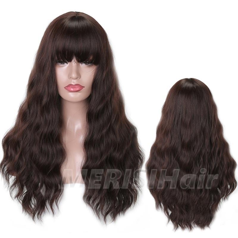 LISI HAIR Ladies Fashion Long Wavy Hair Wig with Bangs Black Brown Blonde Synthetic Fiber Wig with Bangs Party Daily Wear