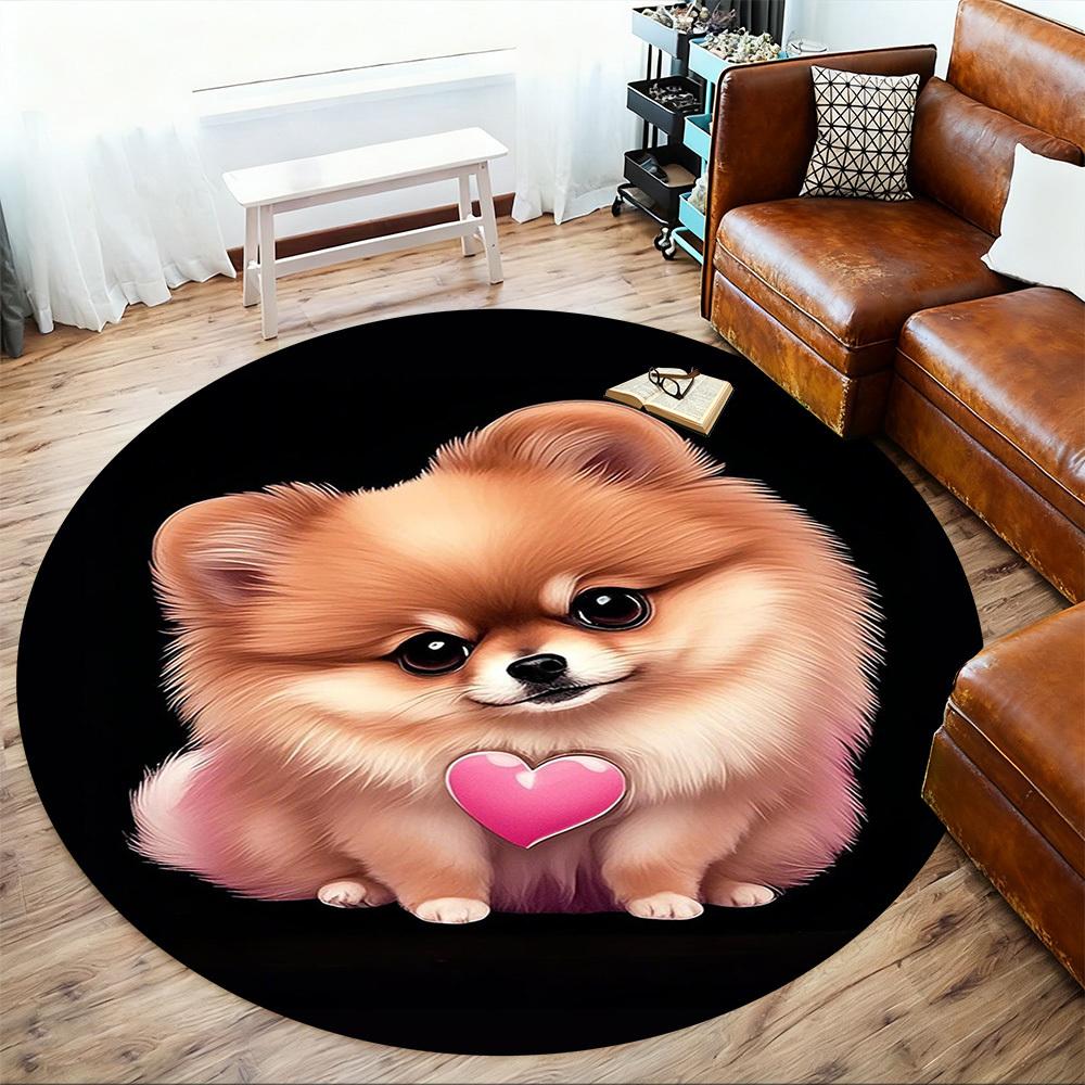 1PC Pomeranian Heart Cute Round Chair mat Area Rug - Non-Slip, Floor Mat for Office, Bedroom, home decor Christmas Gift c0528107