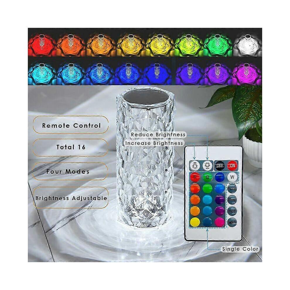 Diamond Crystal Table Lamp, 16 Colors Touch USB Charging Bedside Table Lamp Remote Control Bedside Lamp