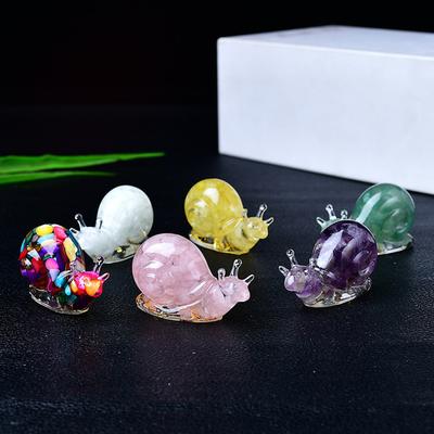 Фигурка улитки из искусственного кристалла, красочная статуэтка улитки из натурального камня, мини-украшение в виде исцеляющей улитки, вырезанное вручную, украшение для домашнего офиса, рабочего стола