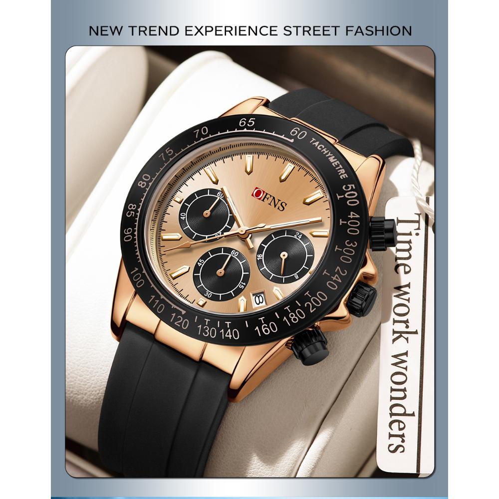 Роскошные мужские кварцевые часы, многофункциональные, три очка, шесть стрелок, хронограф, водонепроницаемые, ночник, мужские кварцевые часы