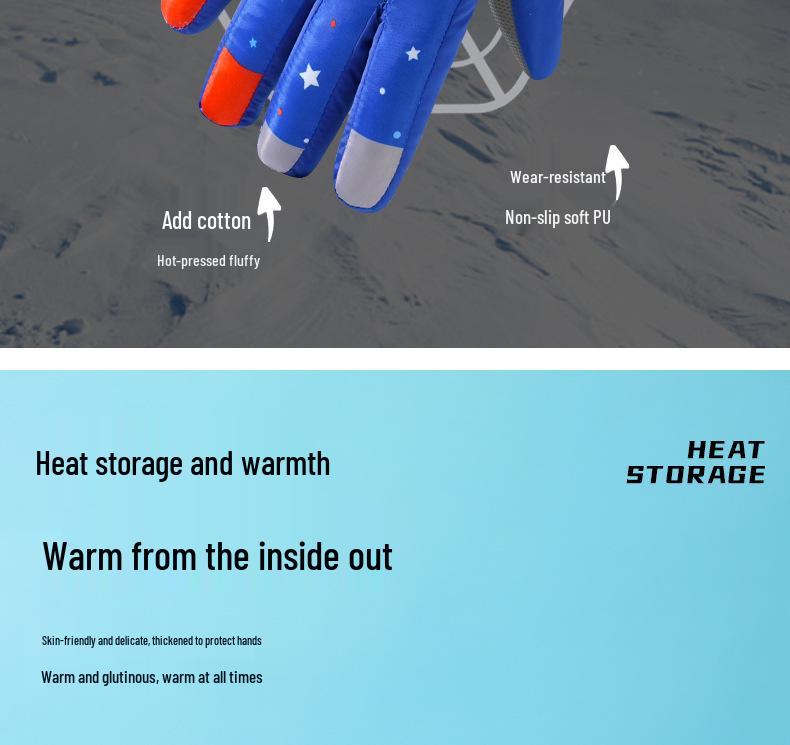 Kids' Winter Cartoon Gloves: Warm, Non-Slip, Waterproof, Thick Fleece for Outdoor Sports, Cycling, Skiing