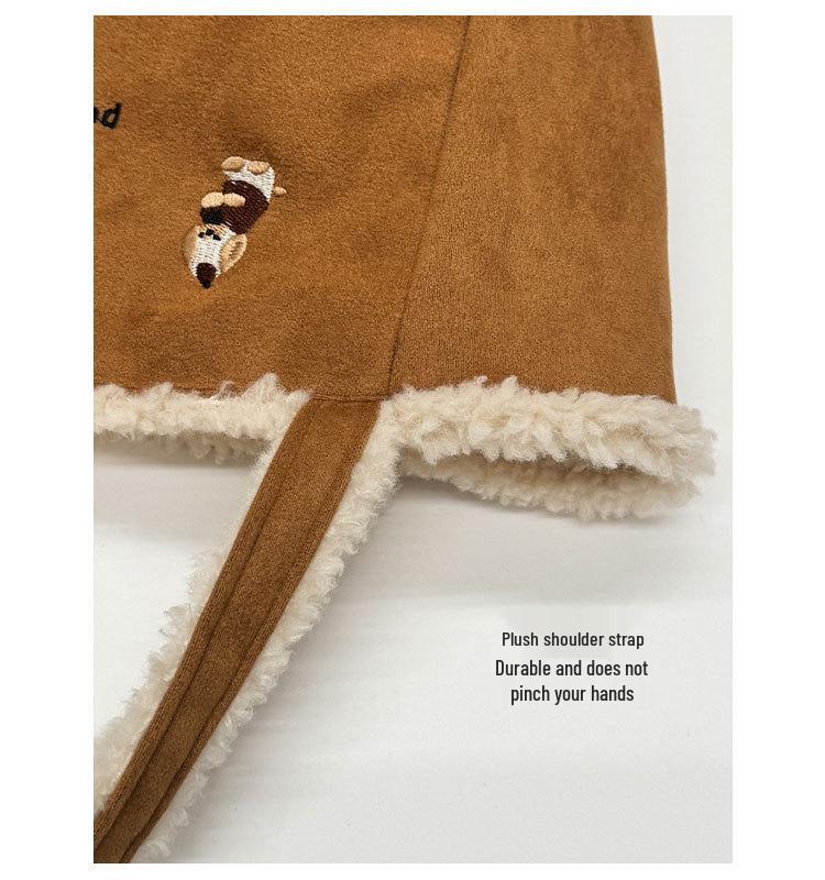 Embroidered Plush Tote Backpack - Double-Sided Design for Commuting