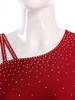 Womens One Shoulder Latin Dance Dress Single Sleeve Sparkle Rhinestone Performance Costume