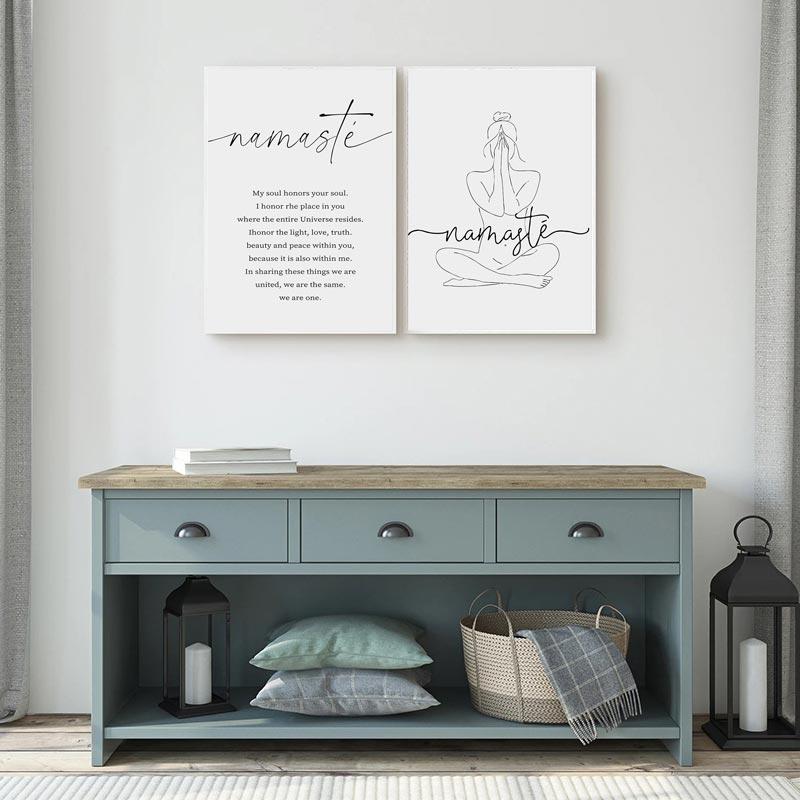 Намасте Определение Холст Картина Обнаженная линия Настенная картина Йога Дзен Черно-белые постеры и принты для гостиной Домашний декор