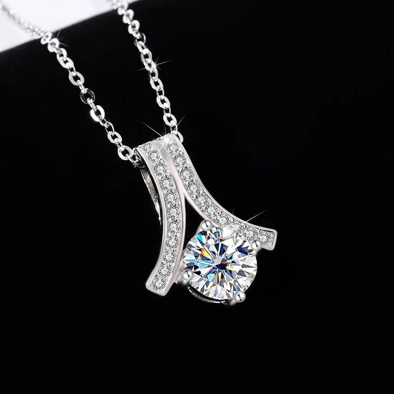 D цвет 1-2CT сертифицированный муассанит ожерелье для женщин платиновое серебро S925 ювелирные украшения свадебный блестящий кулон с драгоценными камнями