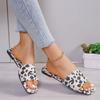2024 New Fashion Leopard Women's High Heel Summer Casual Party Low Heel Sandals Women Square Heel Open Toe Female Slippers