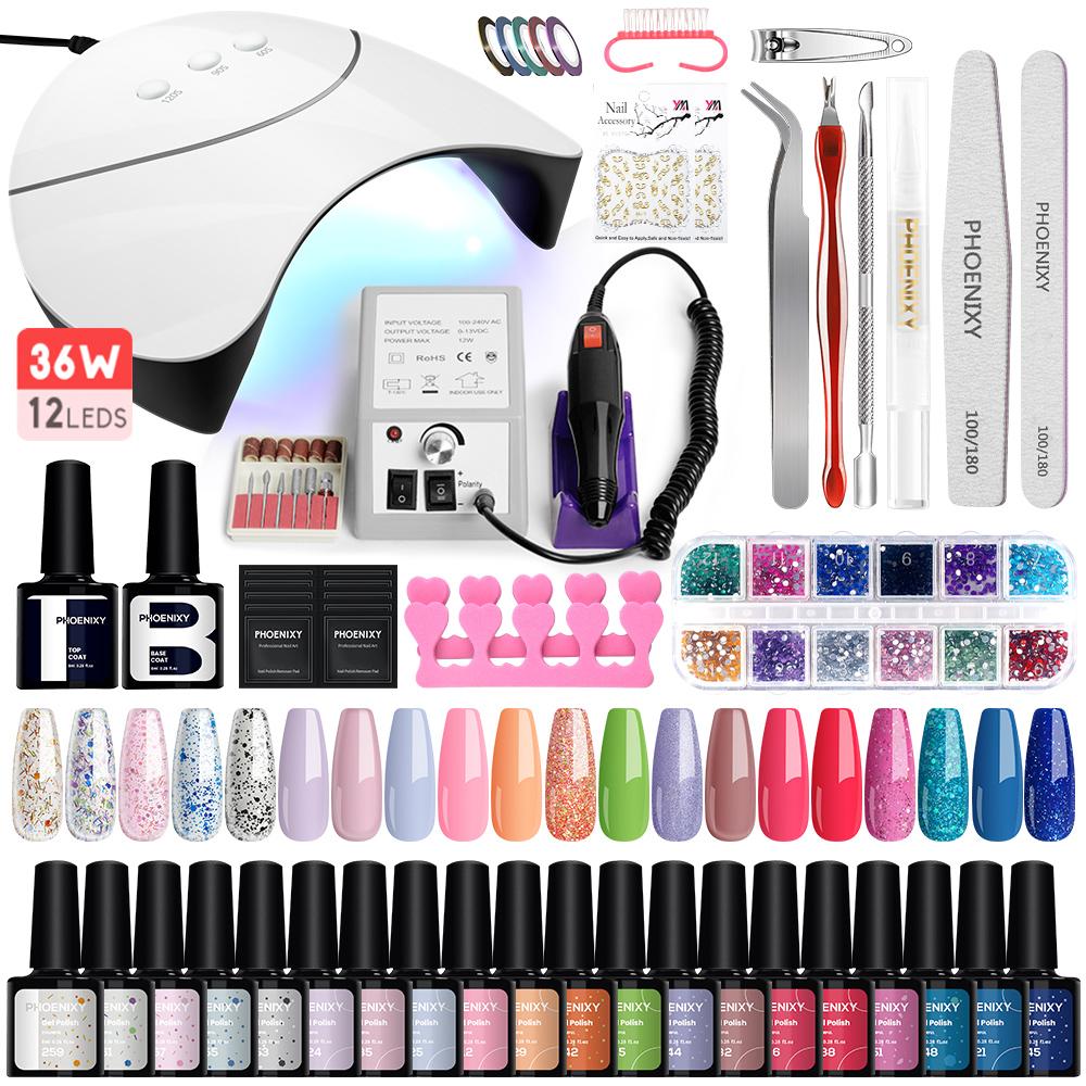 PHOENIXY Набор гель-лака для ногтей Pure Color Polish Полигель для ногтей Soak Off Gel с УФ-светодиодной лампой 36 Вт Набор маникюрных инструментов Стартовый и профессиональный