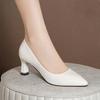 Модная женская обувь на высоком каблуке 2025 Весна и Осень Новый стиль Толстый каблук Туфли-лодочки с мелким вырезом Заостренный носок Профессиональная офисная обувь