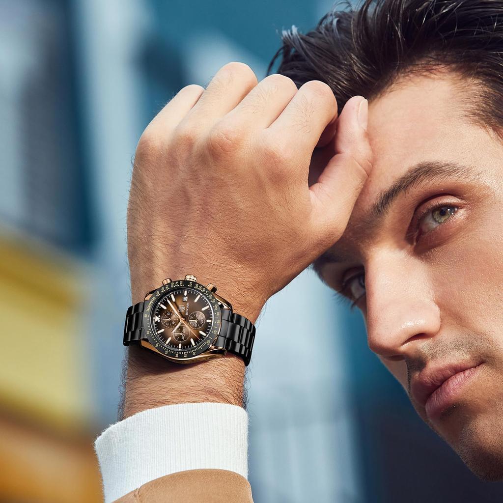 BY BENYAR Watch Watch Chronograph Analog Watch 30M Waterproof Business Simple Stylish Popular Formal Leather Belt Quartz Watch Gift for Men Silver