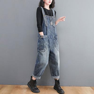 Брюки с лямкой на шее, вычурные джинсовые подтяжки, женские ретро большие размеры, мешковатые широкие брюки, модные повседневные брюки-шаровары, лето и осень