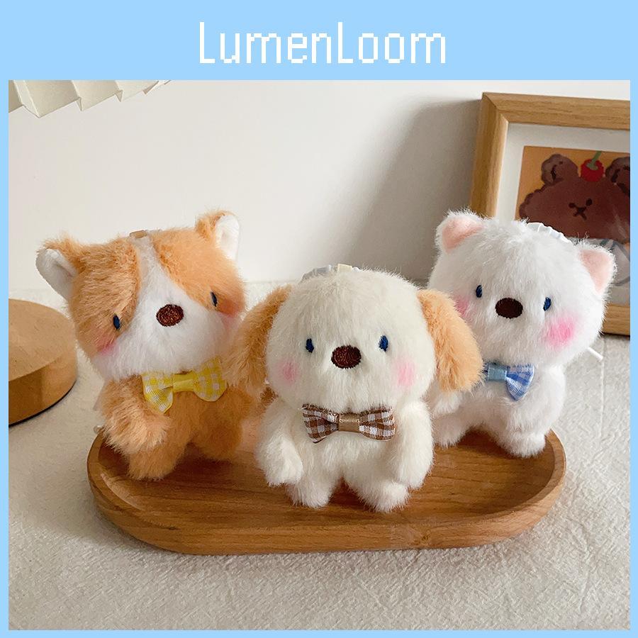 Милая Плюшевая Собачка с Короткой Шерстью и Бантиком для Украшения Рюкзака