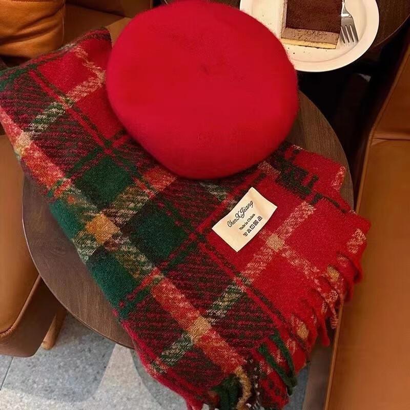 Korean Style Plaid Imitation Cashmere Scarf & Shawl