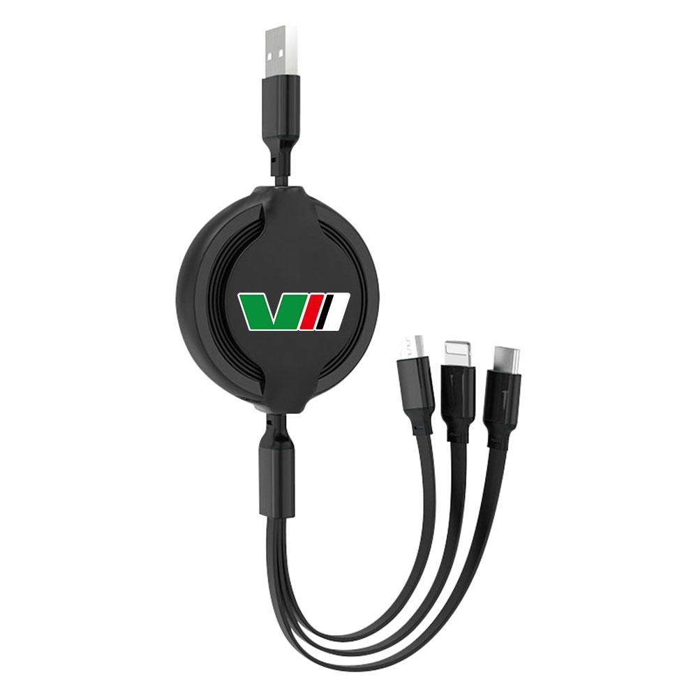 BATB7 Retractable USB Cable Phone Fast Charger 3-in-1 Multi-head Charging Cable For Skoda Rapid Scala Kodiaq Fabia Karoq Octavia 3 VII