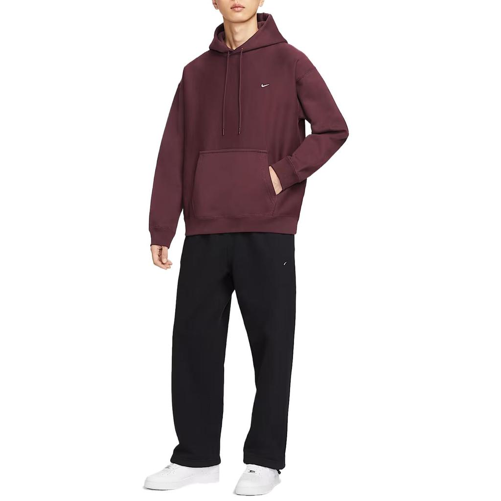 Nike Мужская толстовка с капюшоном Solo Swoosh из флиса, цвет Burgundy Crush White, артикул HV1083-652