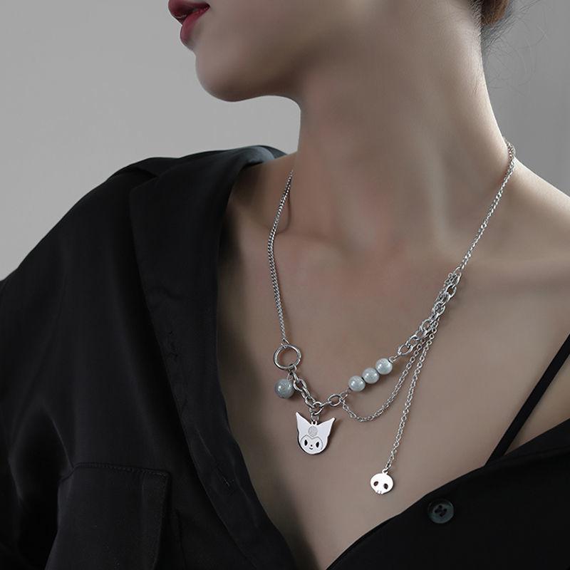 Kulomi cat reflective pearl splicing necklace female summer and autumn light luxury multi-layer neck chain hip-hop niche sweater chain
