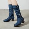 Fashion 2024 New Jean Boots Women's Long Tube Short Boot Winter High Heel Denim Boot Lady Stylish Jeans Boots Buckle Strap Shoes Cowboy