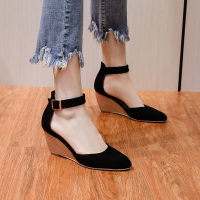 Босоножки Baotou женские новые европейская и американская мода замшевые ретро с ремешком на пряжке на танкетке на высоком каблуке большого размера женская обувь
