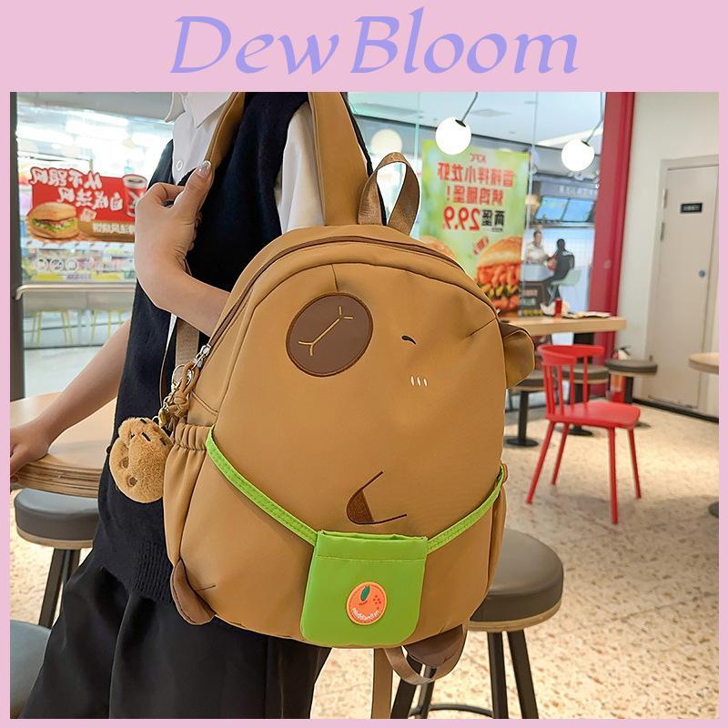 Cute Green Small Bag Cartoon Capybara Design Student Backpack With Pendant For School