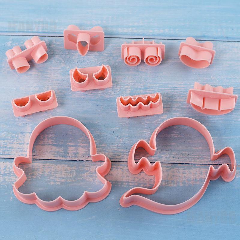 10 шт./Набор Формочки для печенья на Хэллоуин DIY Призрачное Лицо Штамп-тиснитель для Бисквита Фонданта Инструмент для Украшения Торта Принадлежности для Выпечки