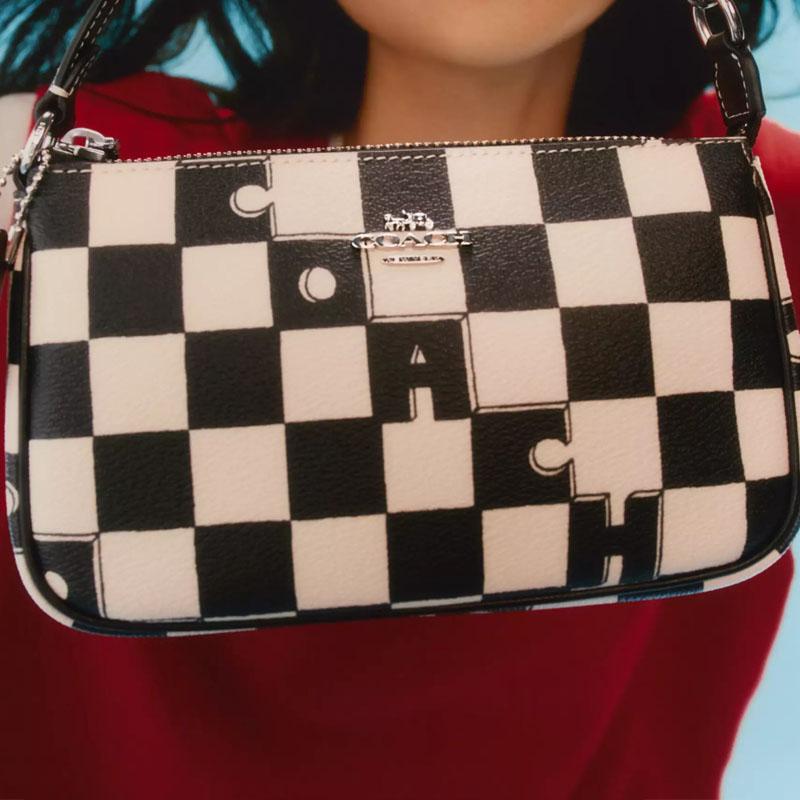 Coach Сумка через плечо Nolita 19 с клетчатым принтом из покрытого холста и переработанной кожи Женская сумка через плечо Черная CR394-SVA16