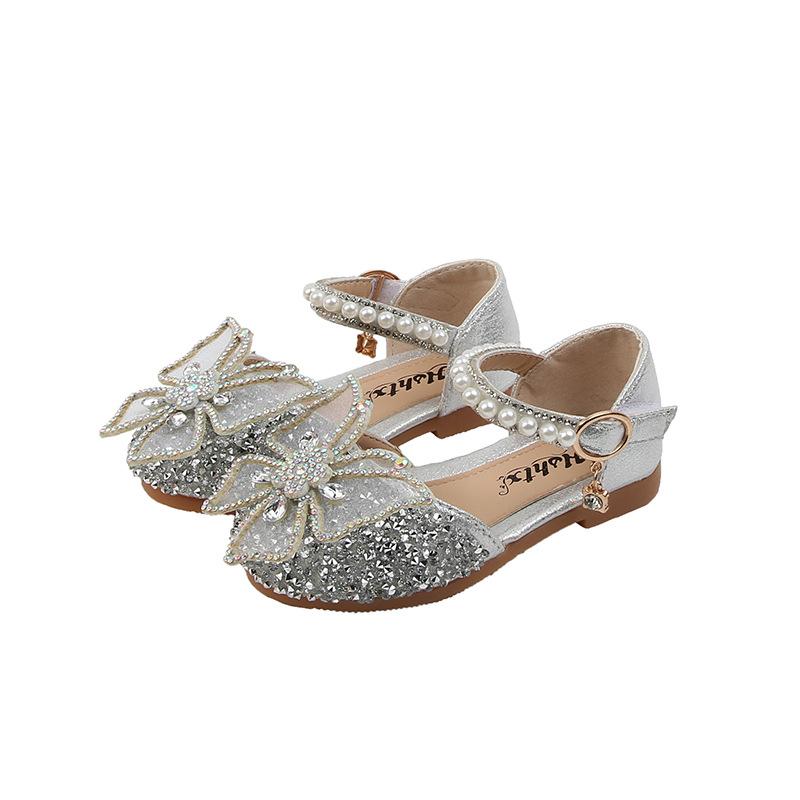 SandaliaSuper Beauty Girl Shoe2024Summer New Bow Princess Shoes Fashion Sandals Soft Sole Dance Shoes Banquet Shoes Casual Kid Shoes