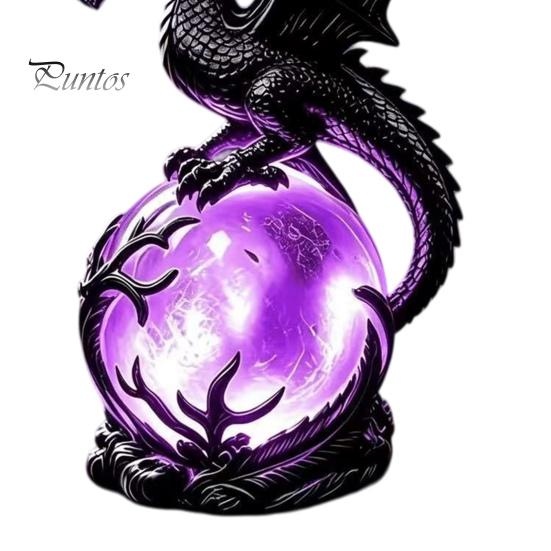 Purple Luminous Crystal Ball Gothic Dragon Night Light, Resin Statue with Glowing Cool Ornament Sphere, Fantasy Table Lamp for Halloween Home Desktop