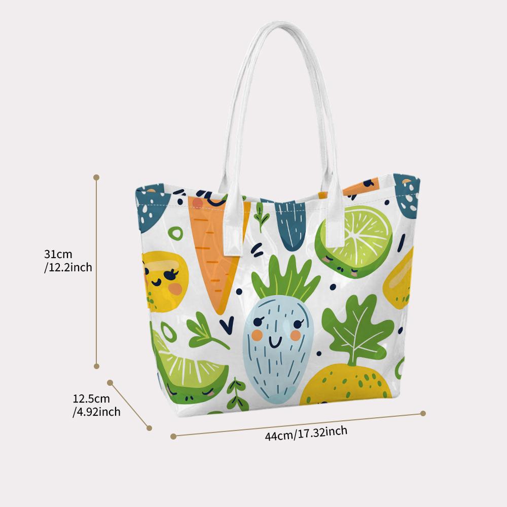Cute Cartoon Fruits Veggies Print Daily Tote Bag Fashion Portable Large Capacity Grocery Shoulder Handbag