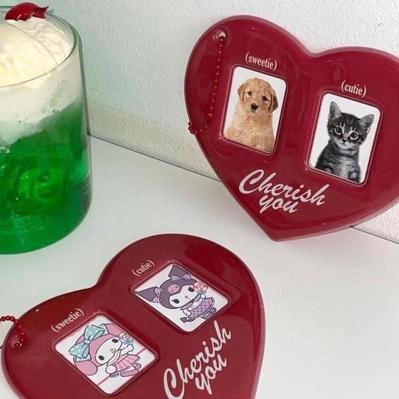 Idol Photo Protective Photo Card Holder Display Sleeves 3Inch Love Heart Shape Id Photo Cards Sleeve Keychain Hanging Chain