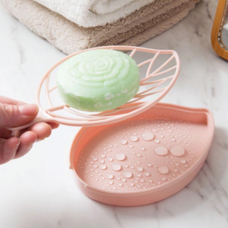 Leaf-Shaped Soap Dish 2 Layers Drain Soap Box Bathroom Dish Plate Case Home Shower Soap Holder Bathroom Acssories