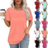 Fashion Tops Pleated Round Neck Short Sleeve T-Shirt