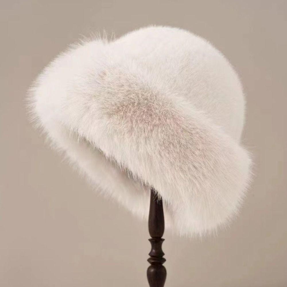 Warm Luxury Plush Hat Thicken Winter Fluffy Hats Fashion Faux Fur Bucket Hat Girls