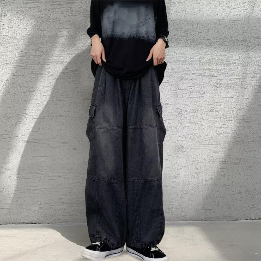 Популярные мужские джинсовые брюки, мешковатые джинсы-карго, однотонные джинсовые брюки свободного кроя со средней талией, уличная одежда